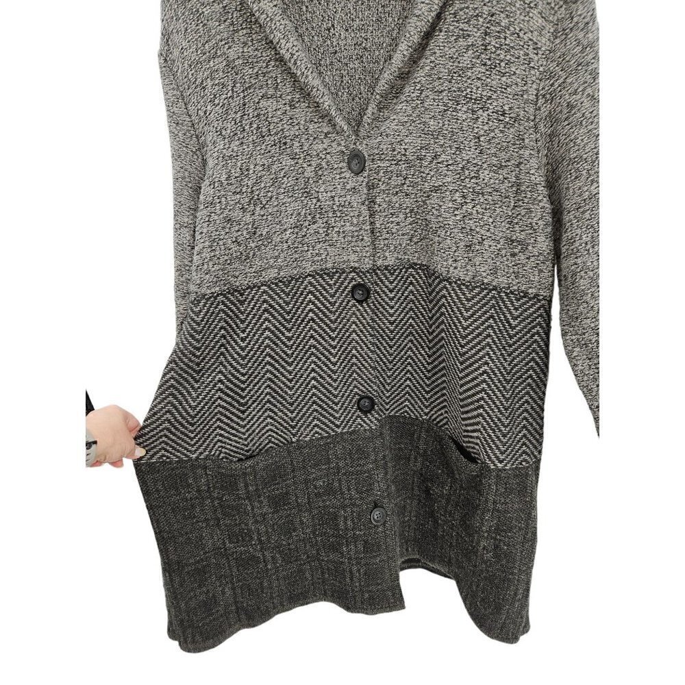 J Jill Long Button Front Cardigan Womens XL Herringbone Grey Wool Blend Pockets - Picture 5 of 12